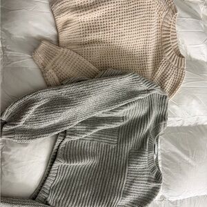 Altar'd State Cream & Light Gray Crewneck Sweater Duo: 1 or both